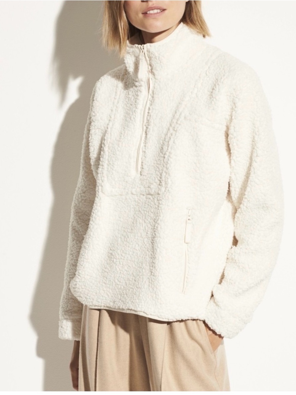 Vince Sherpa Half Zip Chiffon Ivory White Size Medium